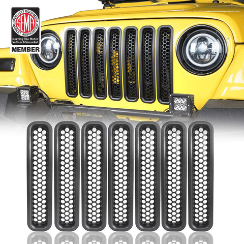 u-Box 7pcs TJ Grille Insert Clip-in Honeycomb Front Mesh Guard for 1997 1998 1999 2000 2001 2002 2003 2004 2005 2006 Jeep TJ Wrangler Sport, Rubicon, X, TJ Rubicon Unlimited and TJ Wrangler Unlimited