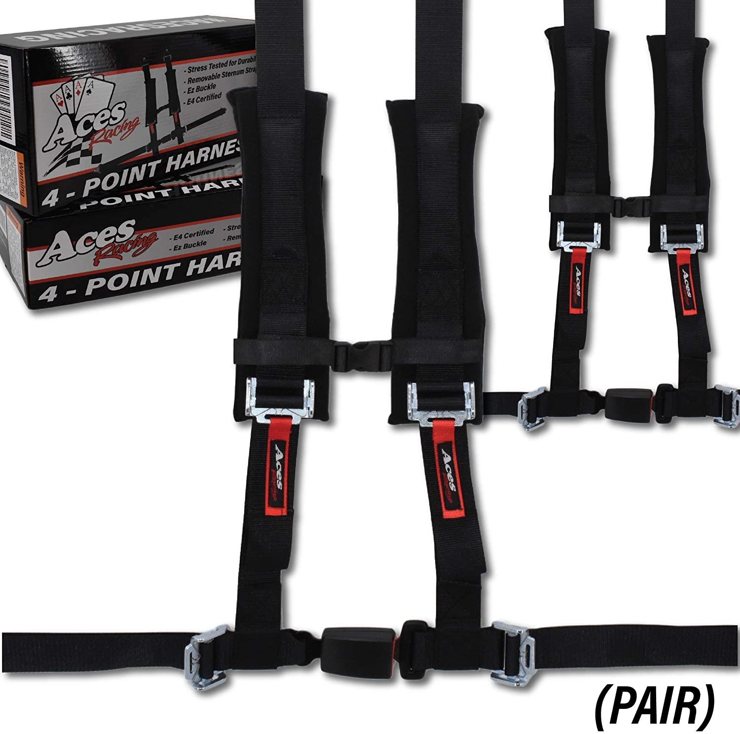 4 Point Harness with 2 Inch Padding (Ez Buckle Technology) (Black (Pair))