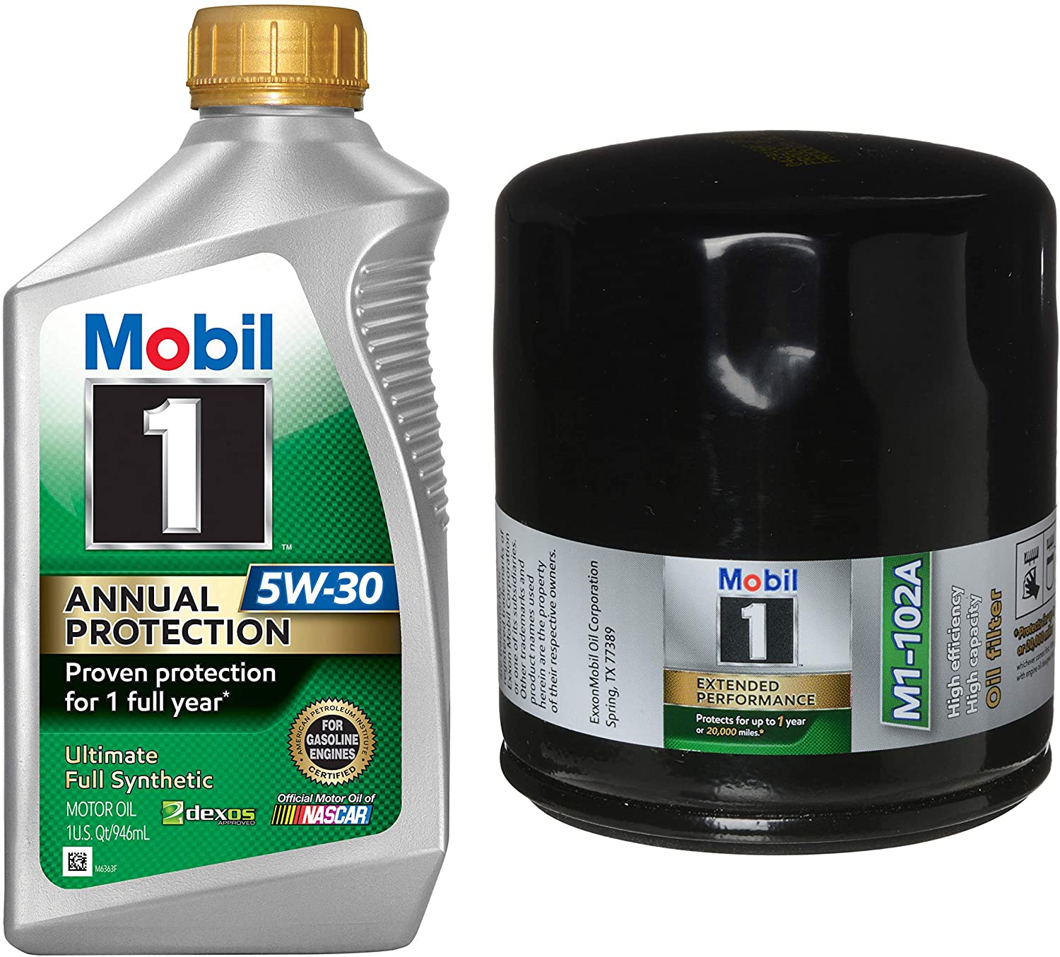 Mobil 1 Annual Protection Synthetic Motor Oil 5W-30, 1-Quart, Single Bundle M1-102A Extended Performance Oil Filter