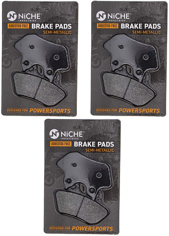 NICHE Brake Pad Set For Harley-Davidson Street Glide Dyna Road King Softail 44082-00E Front Rear Semi-Metallic 3 Pack