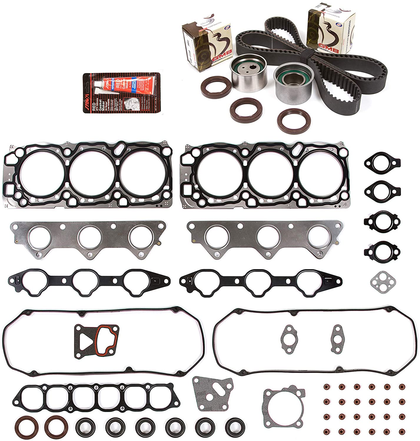 Evergreen HSTBK5018 Head Gasket Set Timing Belt Kit Compatible with/Replacement for 97-04 Mitsubishi V6 3.5 SOHC 24V 6G74