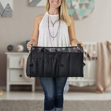 Car Trunk Organizer with Cooler Lid - Front and Back Seat Belt | Bottle, Wipes, Plastic Bag Pockets | Baby Diaper Caddy Organizer with Changing Pad | Backseat Car Organizer Kids Babies Storage Basket