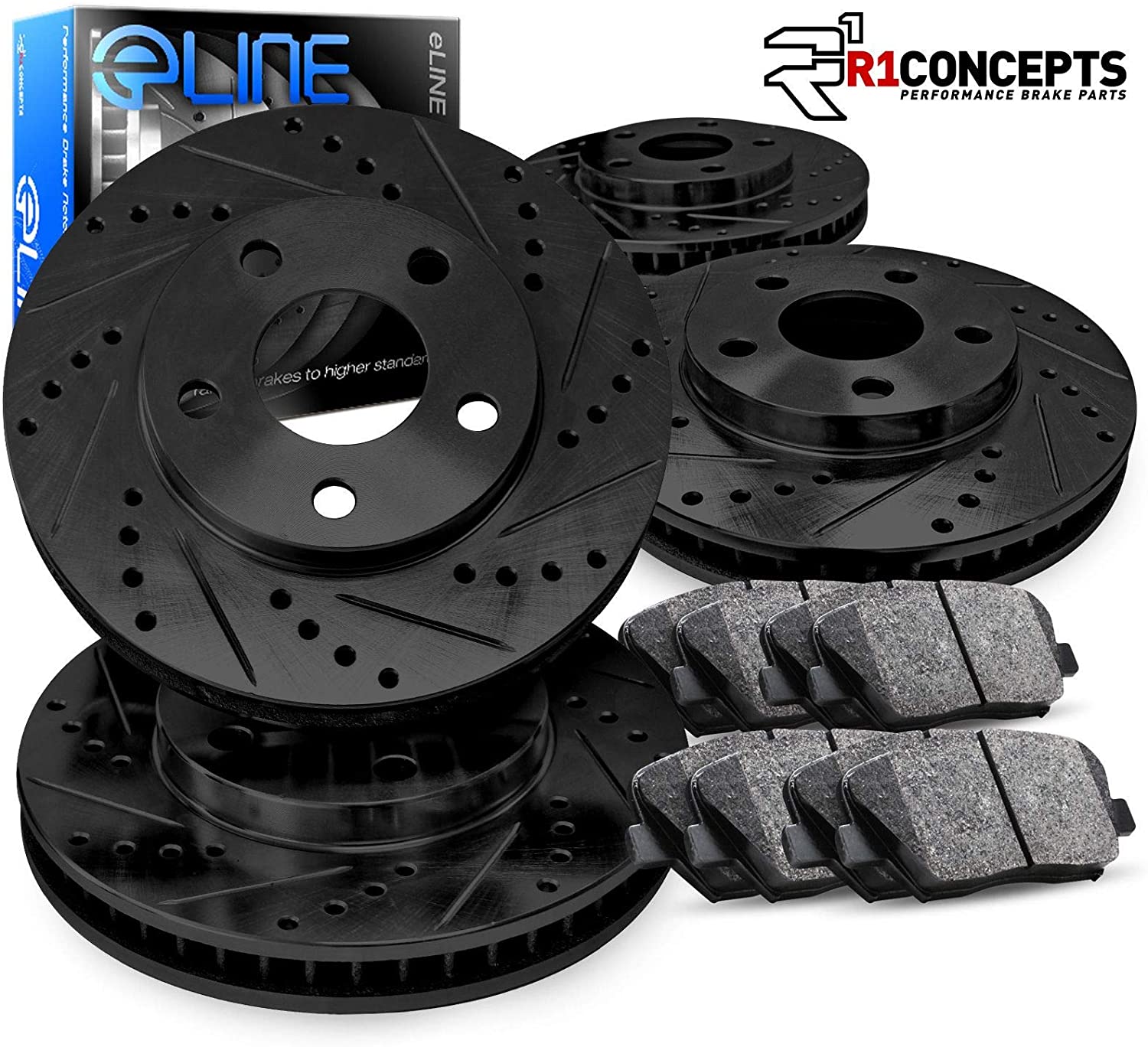 For 2011-2016 Scion tC Front Rear Black D/S Brake Rotors Kit + Semi-Met Brake Pads