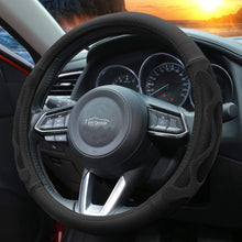 TLH Universal Leather Car Steering Wheel Cover with Silicone Anti-Slip Grip, Black Color