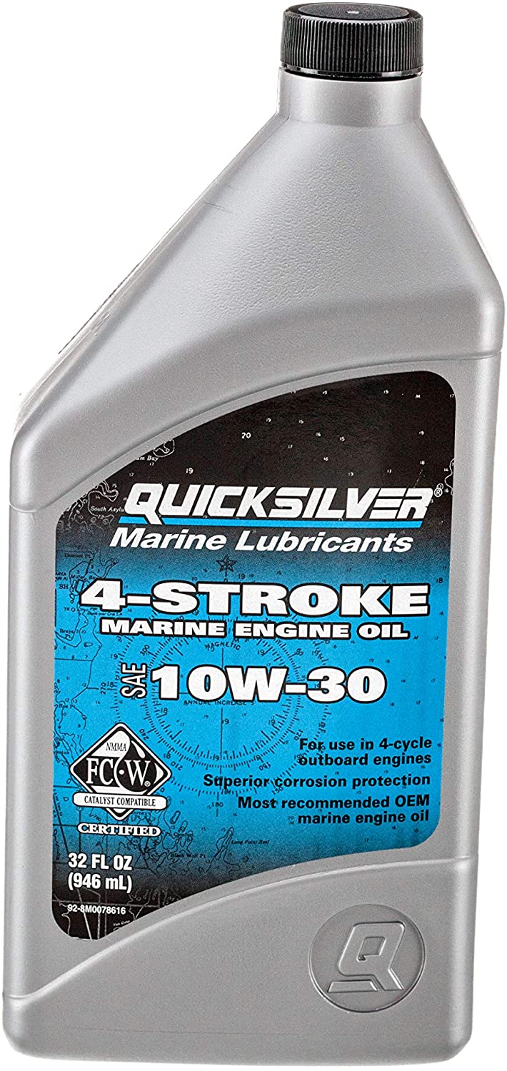 Quicksilver 8M0078616 4-Stroke Marine Engine Oil – for Outboard, Sterndrive & Inboard Engines – SAE 10W-30 Mineral – 1 Quart