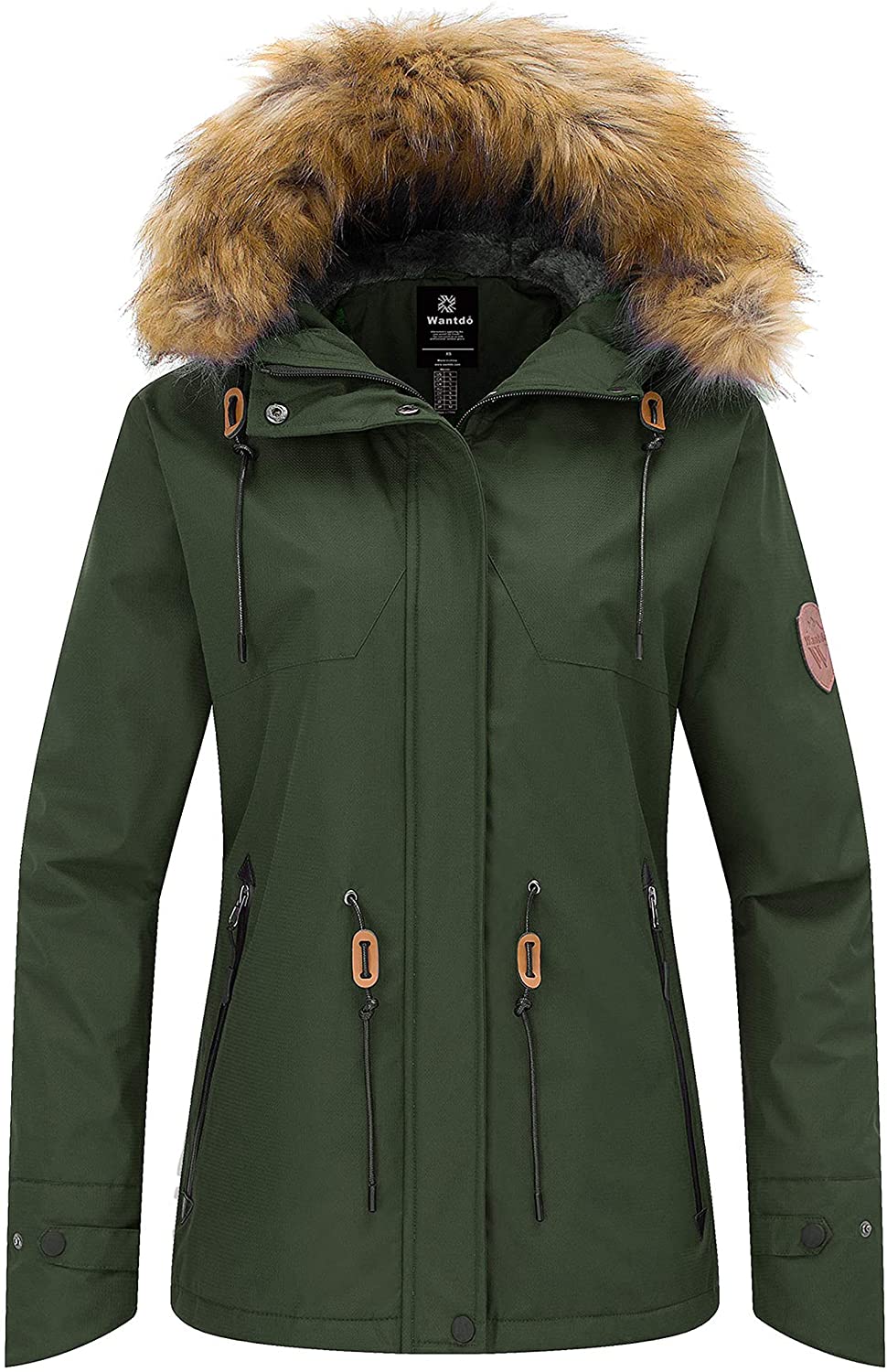 Wantdo Women's Waterproof Ski Jacket Hooded Snow Coat Mountain Fleece Parka