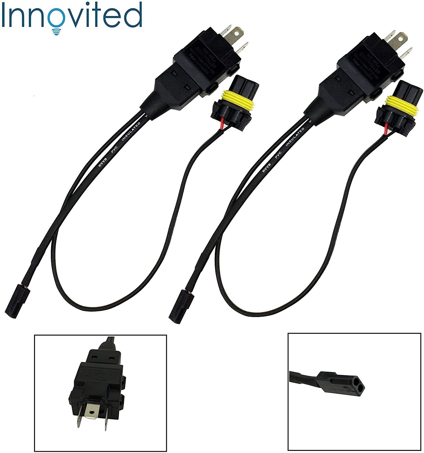 Innovited (2) Easy Relay Harness For H4 9003 Hi/Lo Bi-Xenon HID Xenon Bulbs Wiring Controllers