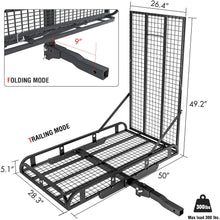 AA Products Hitch Mount Steel Cargo Carrier Basket with 49'' Folding Wheelchair Ramp, Fits 2'' Trailer Mounted Hitches