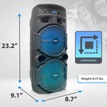 Pyle Portable Bluetooth PA Speaker System - 600W Rechargeable Outdoor Bluetooth Speaker Portable PA System w/ Dual 8” Subwoofer 1” Tweeter, Microphone In, Party Lights, USB, Radio, Remote - PPHP2835B