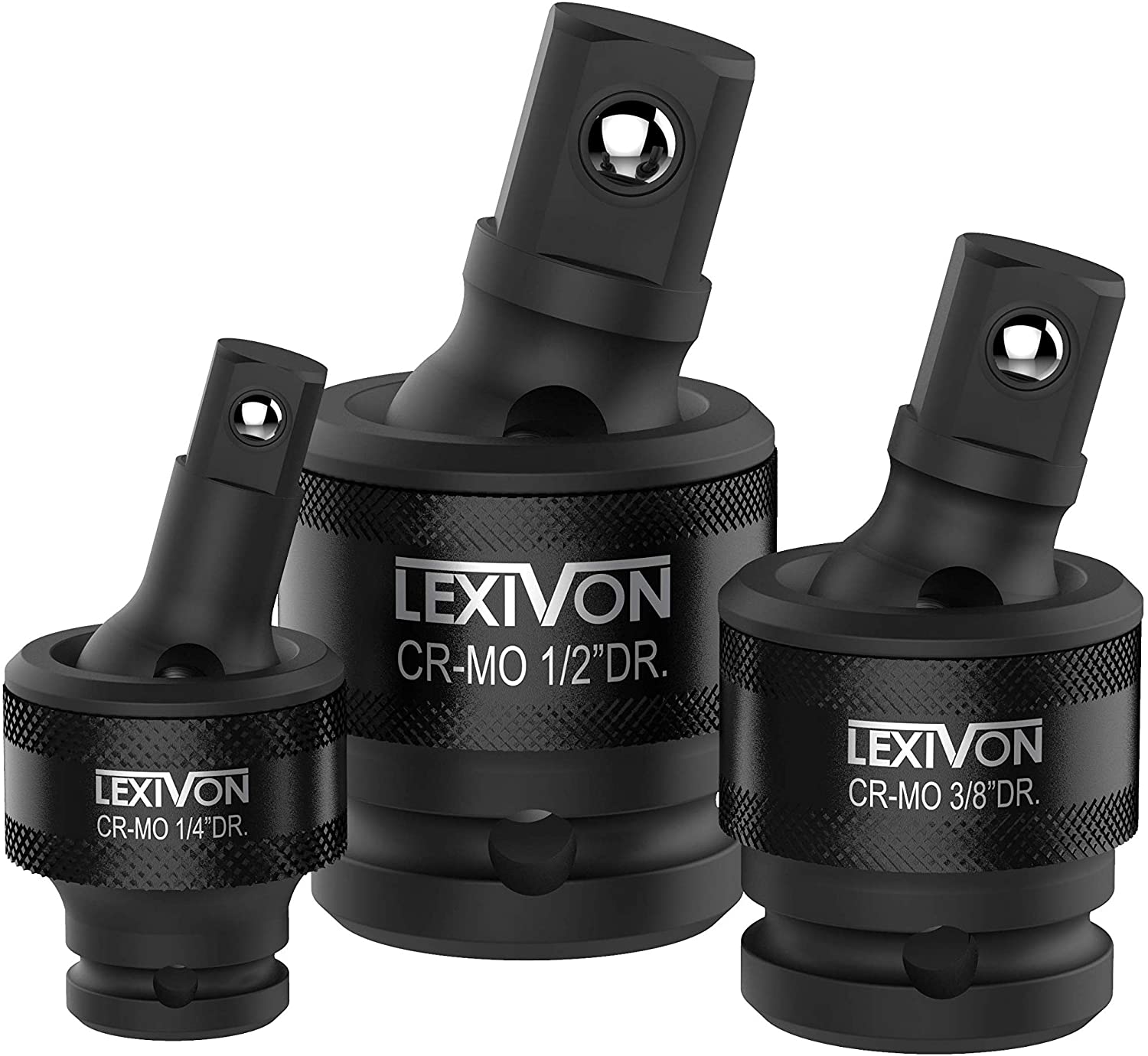 LEXIVON Premium Impact Universal Joint Socket Swivel Set | 3-Piece Ball Spring Design 1/2