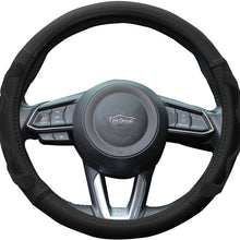 TLH Universal Leather Car Steering Wheel Cover with Silicone Anti-Slip Grip, Black Color