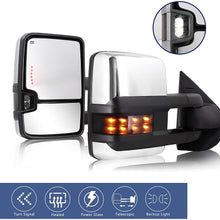 Towing Mirrors fit for 2007-2013 Chevy Silverado GMC Sierra / 2014 Silverado GMC Sierra 2500HD 3500HD tow mirrors with Power Glass Heated Turn Signal Lights Backup Lamp Extendable Pair Set