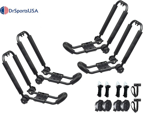 DrSportsUSA Universal Foldable J-Bar 2 Pairs Kayak Rack Folding Car Roof Top Carrier for Canoe, SUP, Kayaks, Surfboard and Ski Board Rooftop Mount on SUV, Car and Truck