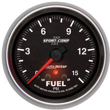 Auto Meter 7661 Sport-Comp II 2-5/8" 0-15 PSI Full Sweep Electric Fuel Pressure Gauge with Peak Memory and Warning