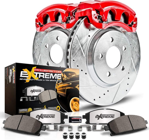 Power Stop KC1970-36 Z36 Truck & Tow Front Caliper Kit-Drilled/Slotted Brake Rotors, Carbon-Fiber Ceramic Brake Pads, Calipers