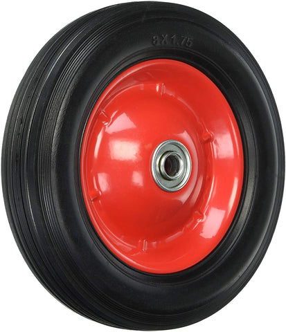 Shepherd Hardware 9636 8-Inch Semi-Pneumatic Rubber Tire, Steel Hub with Ball Bearings, Ribbed Tread, 1/2-Inch Bore Centered Axle