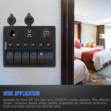 Nilight 6 Gang 5 Pin ON/Off Toggle Rocker Switch Panel with 12V-24V LED Digital Voltmeter 3.1A Dual USB Charger Cigarette Lighter Socket Overload Protection For RV Truck Boat SUV, 2 Years Warranty