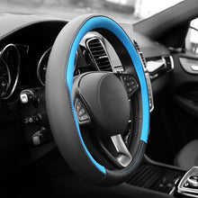 FH Group FH2009 Geometric Chic Genuine Leather Steering Wheel Cover (Blue) – Universal Fit for Cars Trucks & SUVs