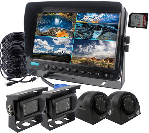 CAMSLEAD Car Backup Camera System 9 inch Monitor Built-in DVR Recorder with Quad Split Screen Side Camera Rear View Camera Monitor Kit for Truck Van Caravan Trailers Camper Bus RV Harvester