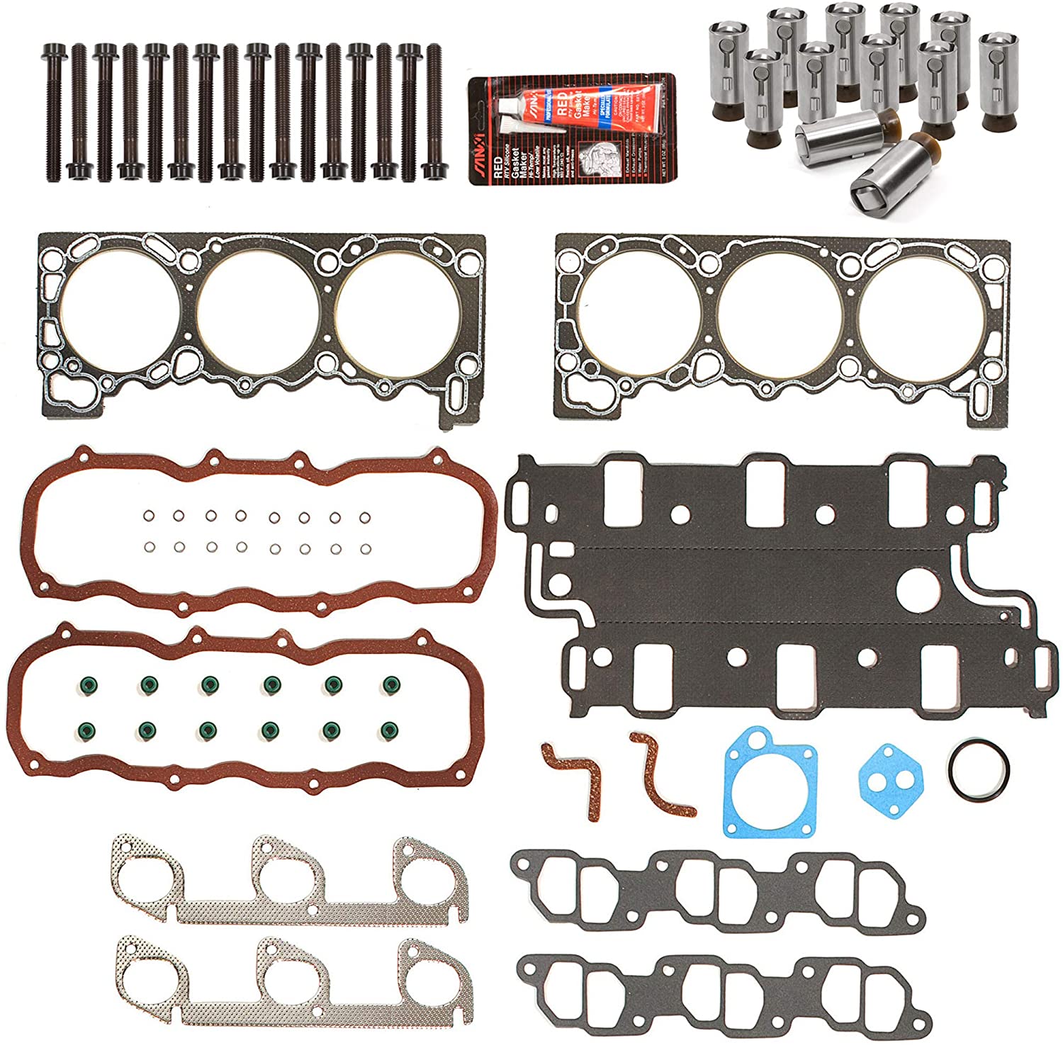 Evergreen HSHBLF1813-1 Head Gasket Set Bolts Lifters Compatible With 90-94 Ford Explorer Ranger Aerostar Mazda 4.0
