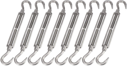X AUTOHAUX 8pcs M6 Car 304 Stainless Steel Hook and Hook Turnbuckle Wire Rope Tension Silver Tone
