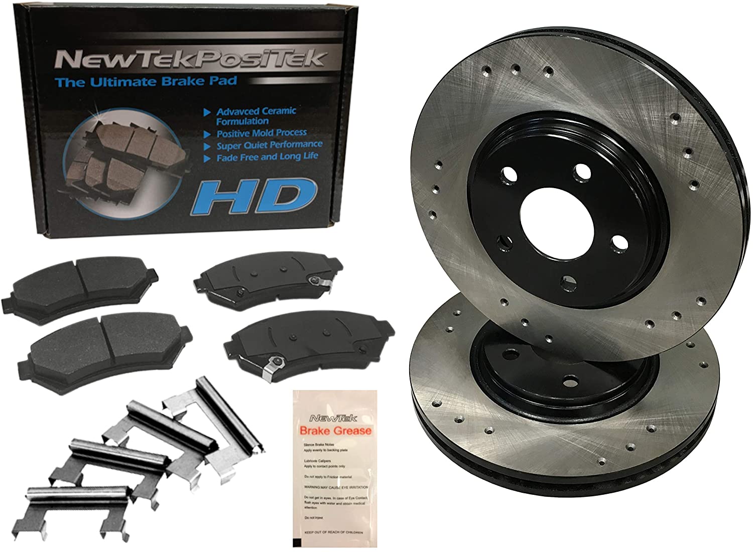 BK1604-4D Rear Premium E-Coat Drilled Rotors and Ultimate Ceramic Brake Pads and Hardware Kit
