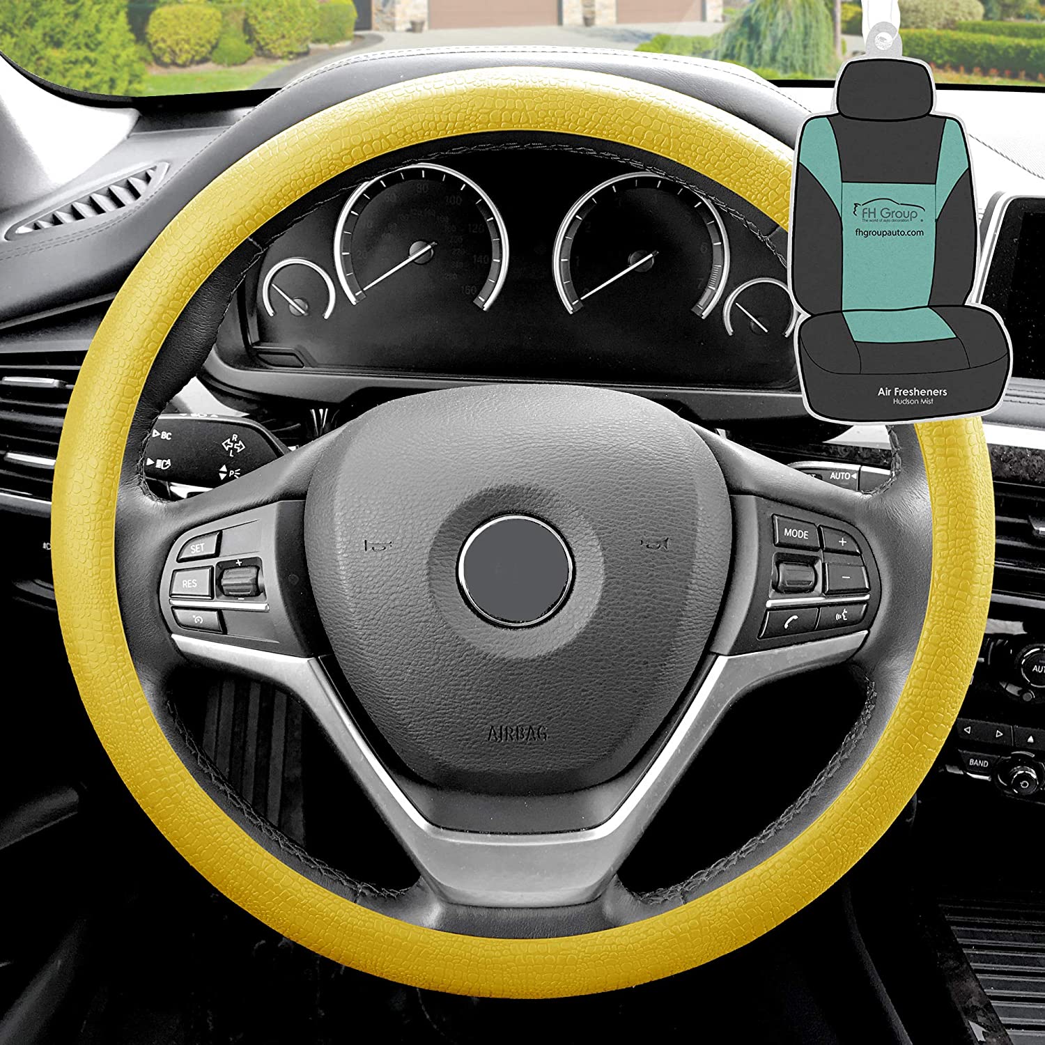 FH Group FH3001 Snake Pattern Silicone Steering Wheel Cover (Yellow) with Gift – Universal Fit for Cars Trucks & SUVs