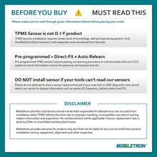MOBILETRON 4-Pack 315MHz TPMS Tire Pressure Monitoring System Sensors Pre-Programmed for Ford/Lincoln/Mazda/Mercury | OE# 6F2Z1A189A 7L1Z1A189A Replacement | TX-S042-SN-4