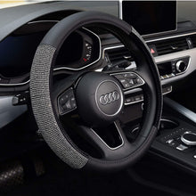 KAFEEK Diamond Leather Steering Wheel Cover with Bling Bling Crystal Rhinestones, Universal 15 inch Anti-Slip, Super cool Black Microfiber Leather and Diamond