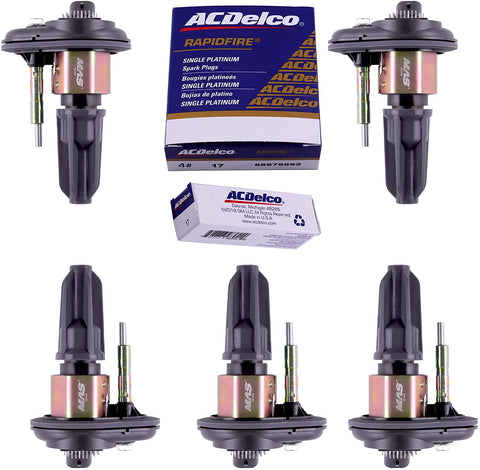 MAS Ignition Coils UF303 With OEM Spark plugs Replacement compatible with Chevy Trailblazer Colorado Buick Rainier GMC Canyon Envoy Hummer H3 Isuzu Olds Saab 2.8L 3.5L 4.2L (5)