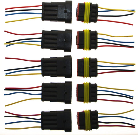 PES 5 Packs of 4 Pin Way Wire Connector Plug Car Auto Waterproof Electrical Connector and Plug Socket Kit with Wire AWG Gauge Marine