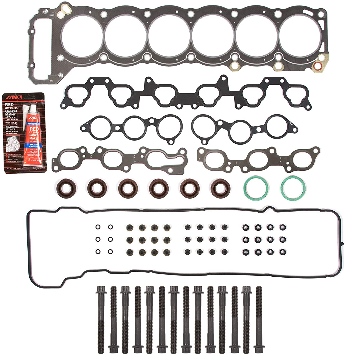 Evergreen HSHB2035 Head Gasket Set Head Bolts Fit 93-97 Toyota Landcruiser Lexus LX450 4.5 1FZFE