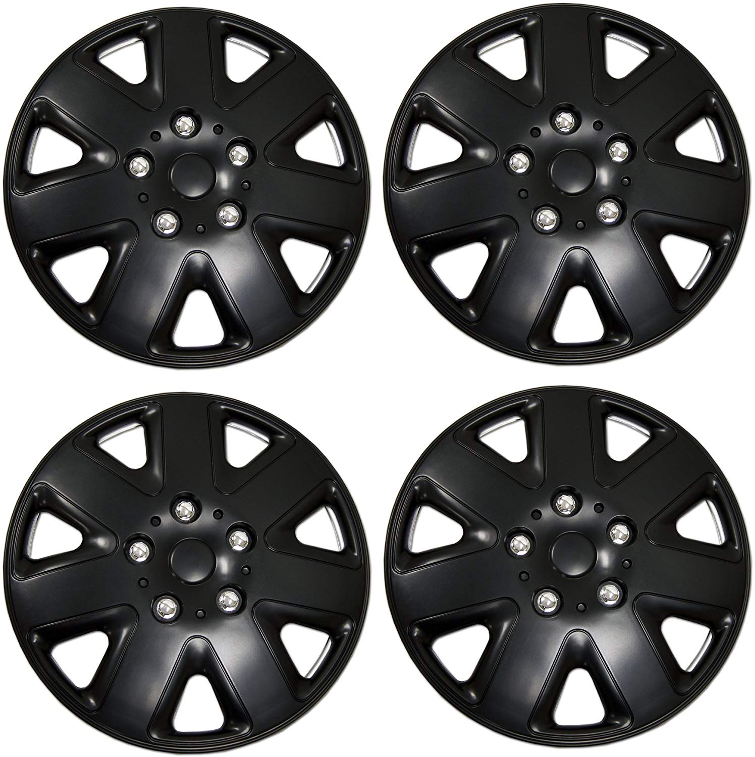 TuningPros WSC3-026B16 4pcs Set Snap-On Type (Pop-On) 16-Inches Matte Black Hubcaps Wheel Cover