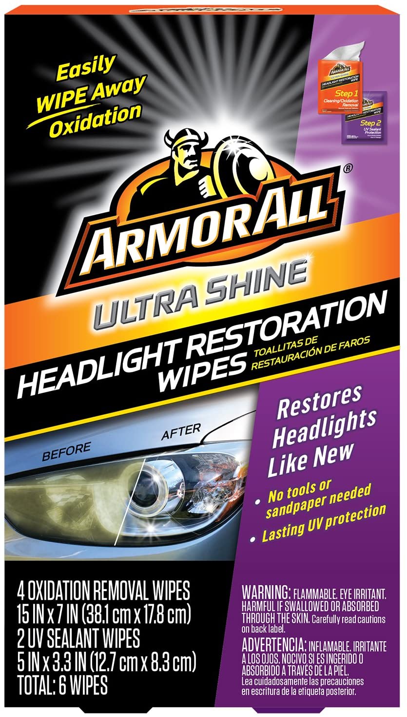 Armor All Car Headlights Cleaner Wipes - Cleaning for Cars & Truck & Motorcycle, Ultra Shine, 6 Count, 18514