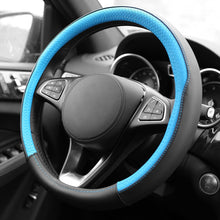 FH Group FH2009 Geometric Chic Genuine Leather Steering Wheel Cover (Blue) – Universal Fit for Cars Trucks & SUVs