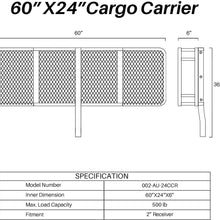 ARKSEN 60" x 24" x 6" Hitch Mount Angled Shank Cargo Carrier Luggage Basket Fit 2" Receiver 500LBS Capacity Camp Travel SUV Camping, Black