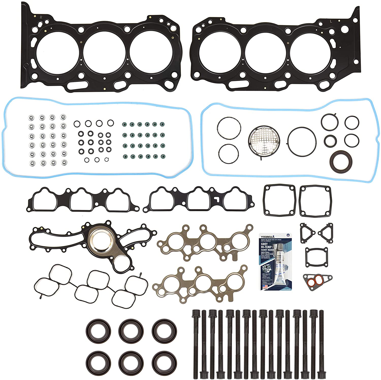 Evergreen HSHB2062 Head Gasket Set Head Bolts Fit 10-13 Toyota 4Runner FJ Cruiser Tundra 4.0L 1GRFE