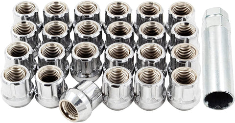 Wheel Accessories Parts Set of 20 Bulge Acorn Open End Chrome Small Diameter Lug Nut Full Set (M14x1.50)