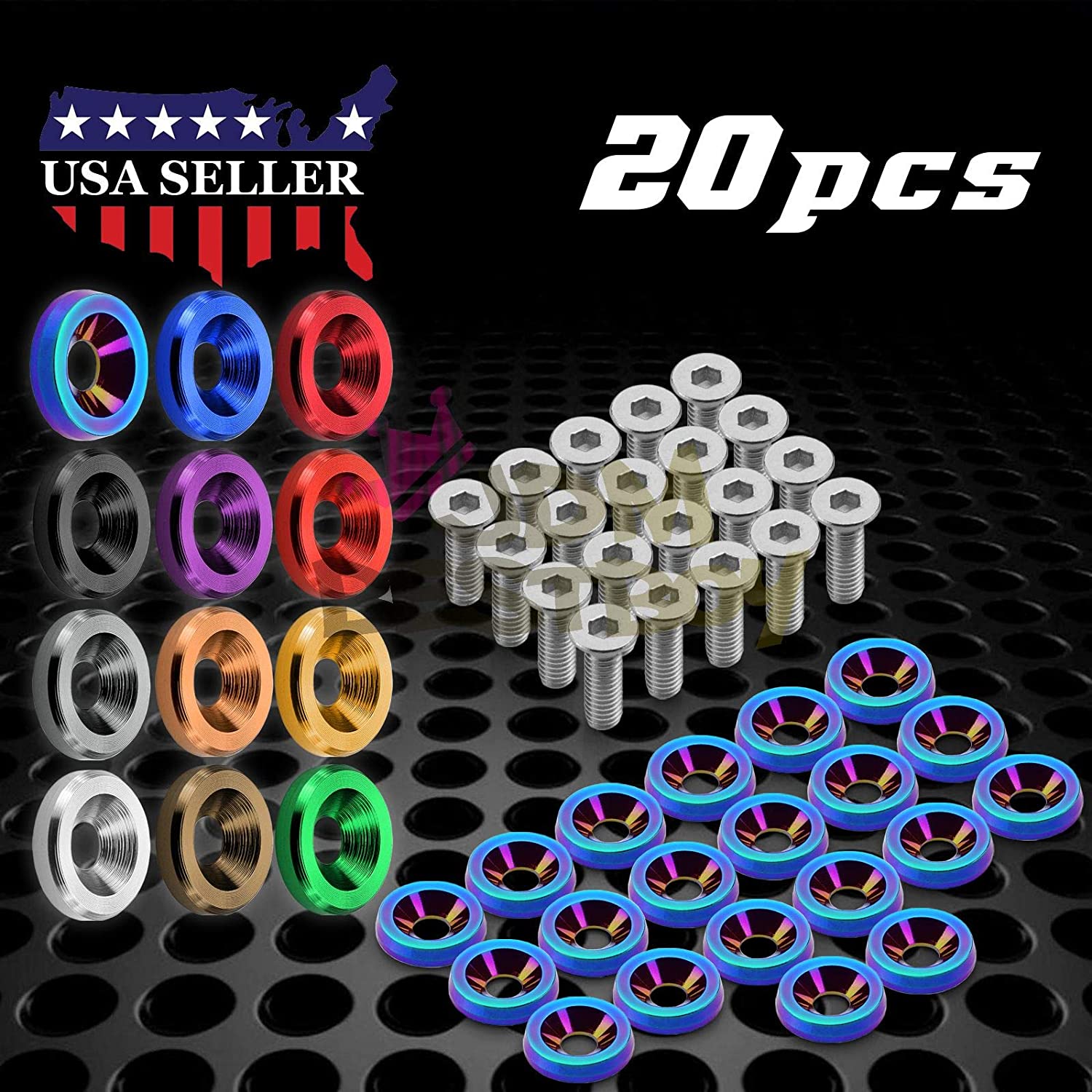 JDMBESTBOY 20pcs Red Billet Aluminum Fender Bumper Washer Bolt Engine Bay Screw Dress Up Kit JDM M6x15mm 6061 T6-Grade