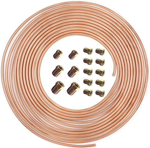 25 Ft. of 3/16 in Brake Line Flexible, Easy to Bend Replacement Tubing Kit (Includes 16 Fittings) -Inverted Flare, SAE Thread