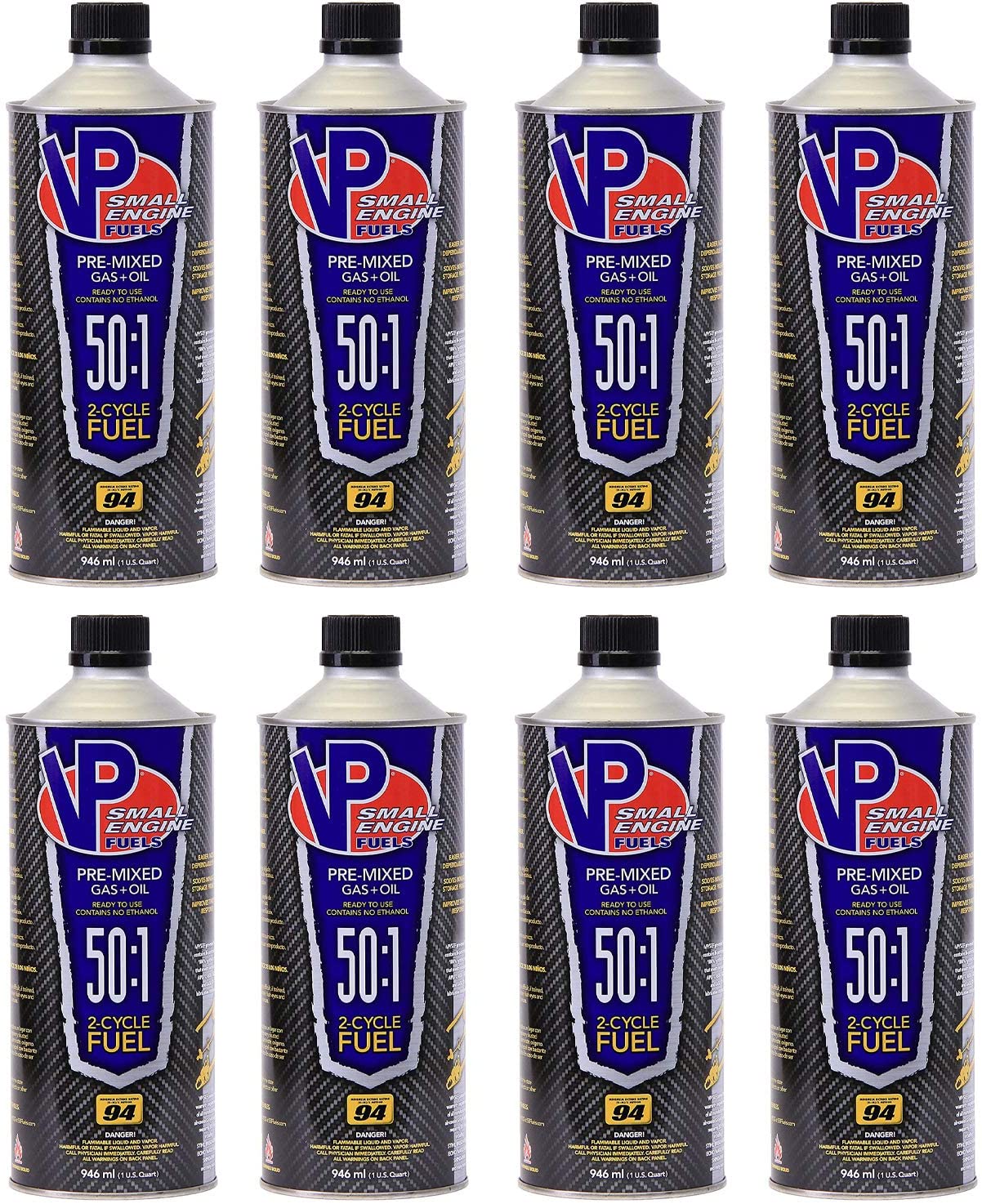VP Small Engine Fuels 6238 Ethanol-Free 50:1 2-Cycle Gas+Oil - 1 quart, Pack of 8