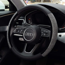 KAFEEK Diamond Leather Steering Wheel Cover with Bling Bling Crystal Rhinestones, Universal 15 inch Anti-Slip, Super cool Black Microfiber Leather and Diamond