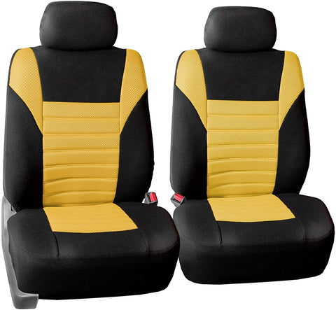 TLH 3D Air Mesh Fabric Front Set Seat Covers, Removable Headrests & Airbag Compatible, Yellow Color- Universal Fit for Cars, auto, Trucks, SUV