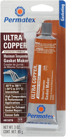 Permatex 81878 Ultra Copper Maximum Temperature RTV Silicone Gasket Maker, 3 oz. Tube