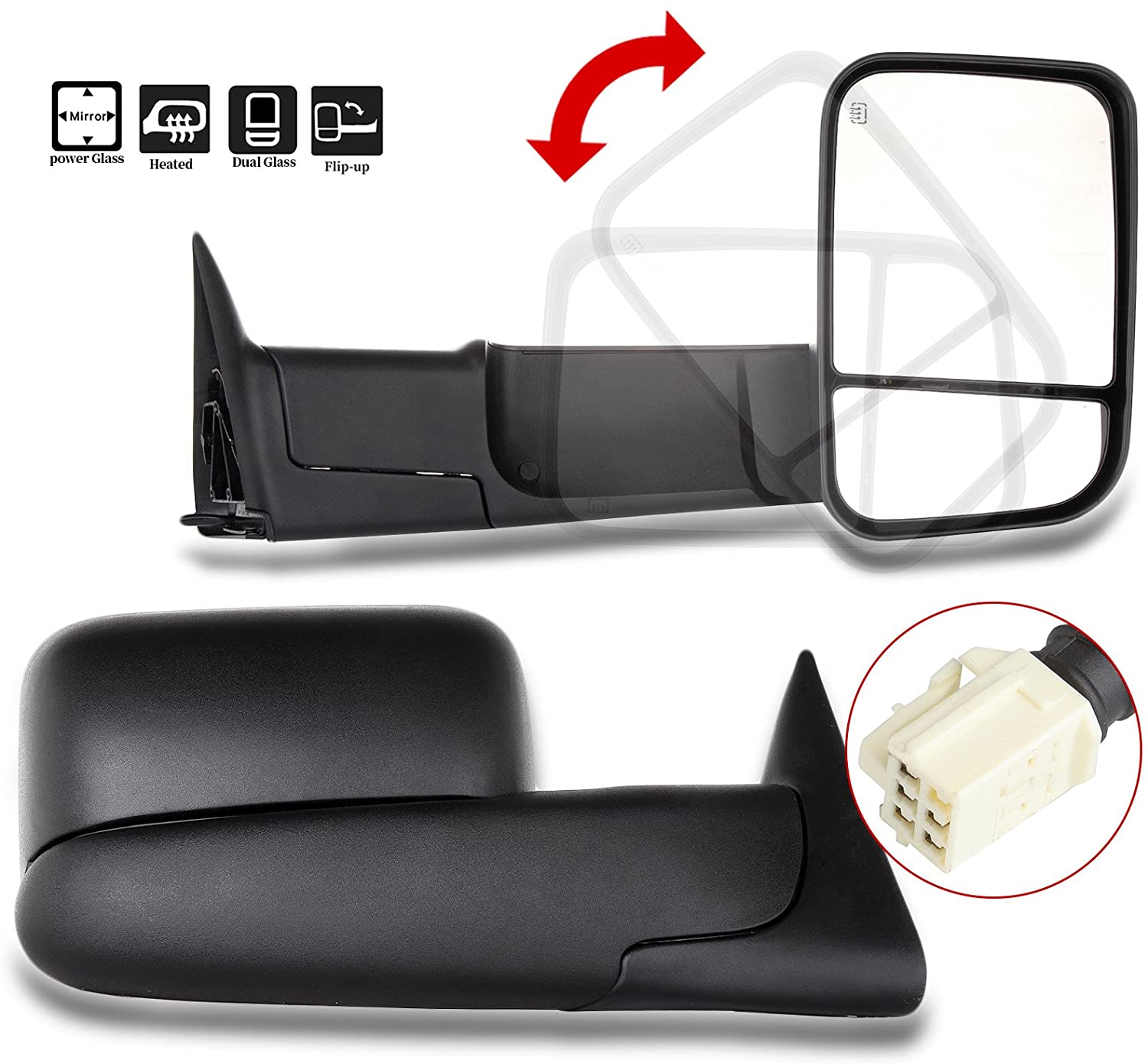 OCPTY Towing Mirrors with Power Heated Left Right Side Tow Mirrors Compatible with 1998-2001 for Dodge Ram 1500/2500/3500 Truck with Black housing