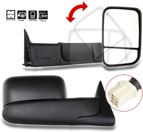 OCPTY Towing Mirrors with Power Heated Left Right Side Tow Mirrors Compatible with 1998-2001 for Dodge Ram 1500/2500/3500 Truck with Black housing