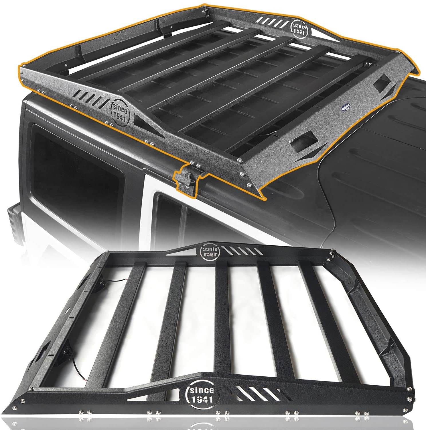 Seana Hard Top Roof Rack Cargo Luggage Carrier w/ 2X LED Lights Compatible with Jeep Wrangler JK 4 Doors (Exclude 2 Doors JK) 2007 2008 2009 2010 2011 2012 2013 2014 2015 2016 2017 2018