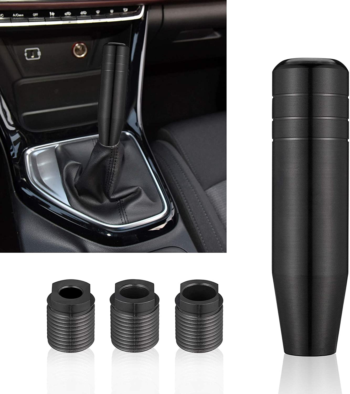 TOMALL 5.1'' Car Gear Stick Shifter Knobs Lengthened Weighted Aluminum Alloy Car Shift Head Knob M8 M10 M12 Screw Car Universal Manual Transmission (Black) (Black 5.1 INCH)