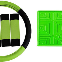 TLH Modernistic Steering Wheel Cover and Seat Belt Pads w/Anti-Slip Dash Mat, Green Color