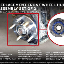 Front Wheel Hub Bearing Assembly Set of 2 - Compatible with Chevy, Buick, Cadillac, Oldsmobile & Pontiac - Impala, Monte Carlo, Century, Aztek, Grand Prix, Replaces 513121, 12429203, 88964168 - ABS